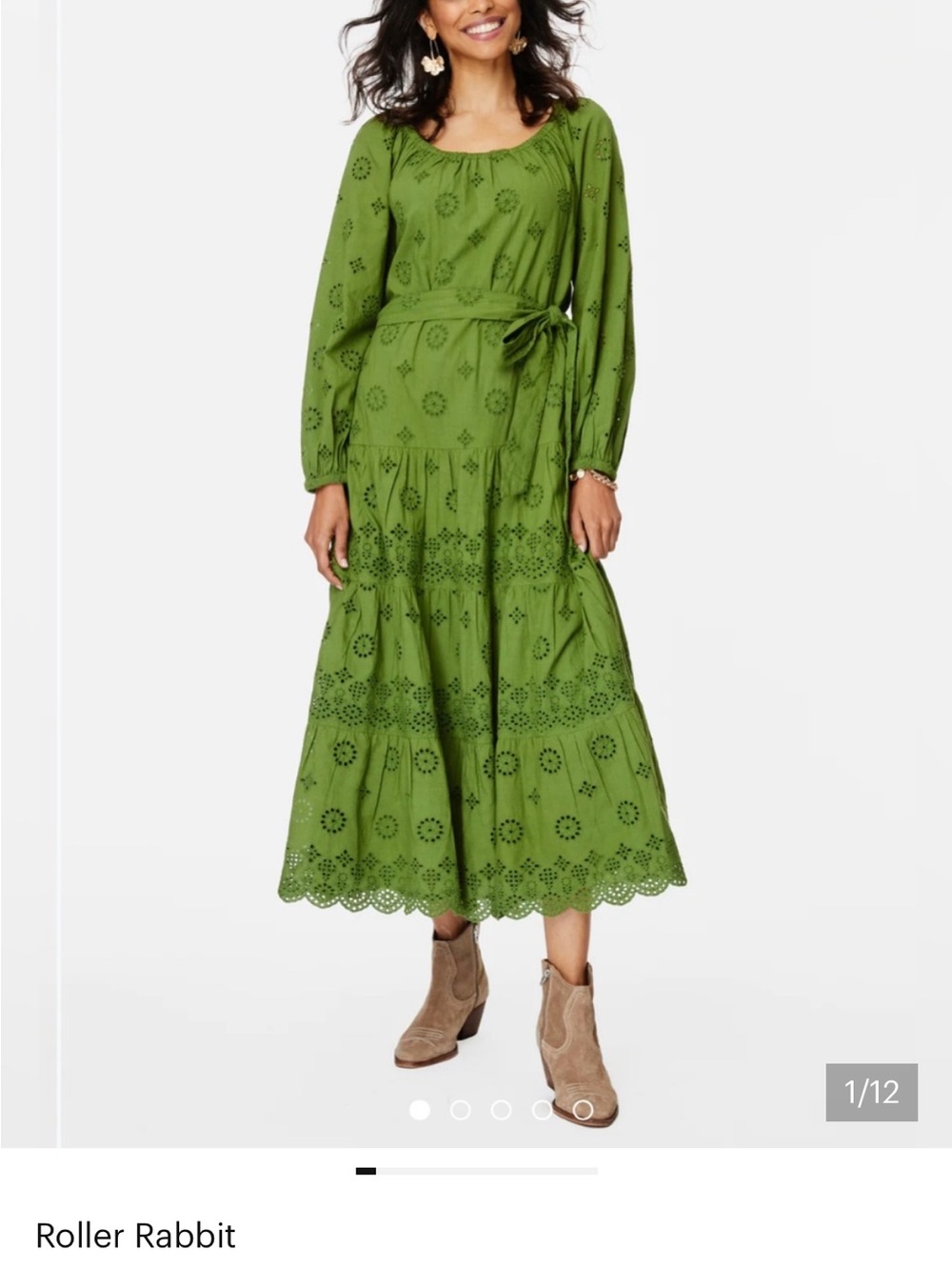 Roller Rabbit Olive Eyelet Tie-Waist Midi Dress